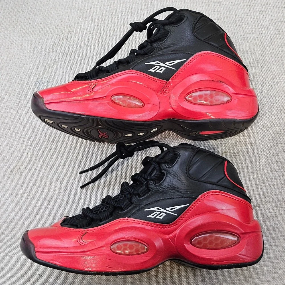 Reebok Question Mid Mens 6.5 Black Red Patent Leather Allen Iverson GV7182 Shoes